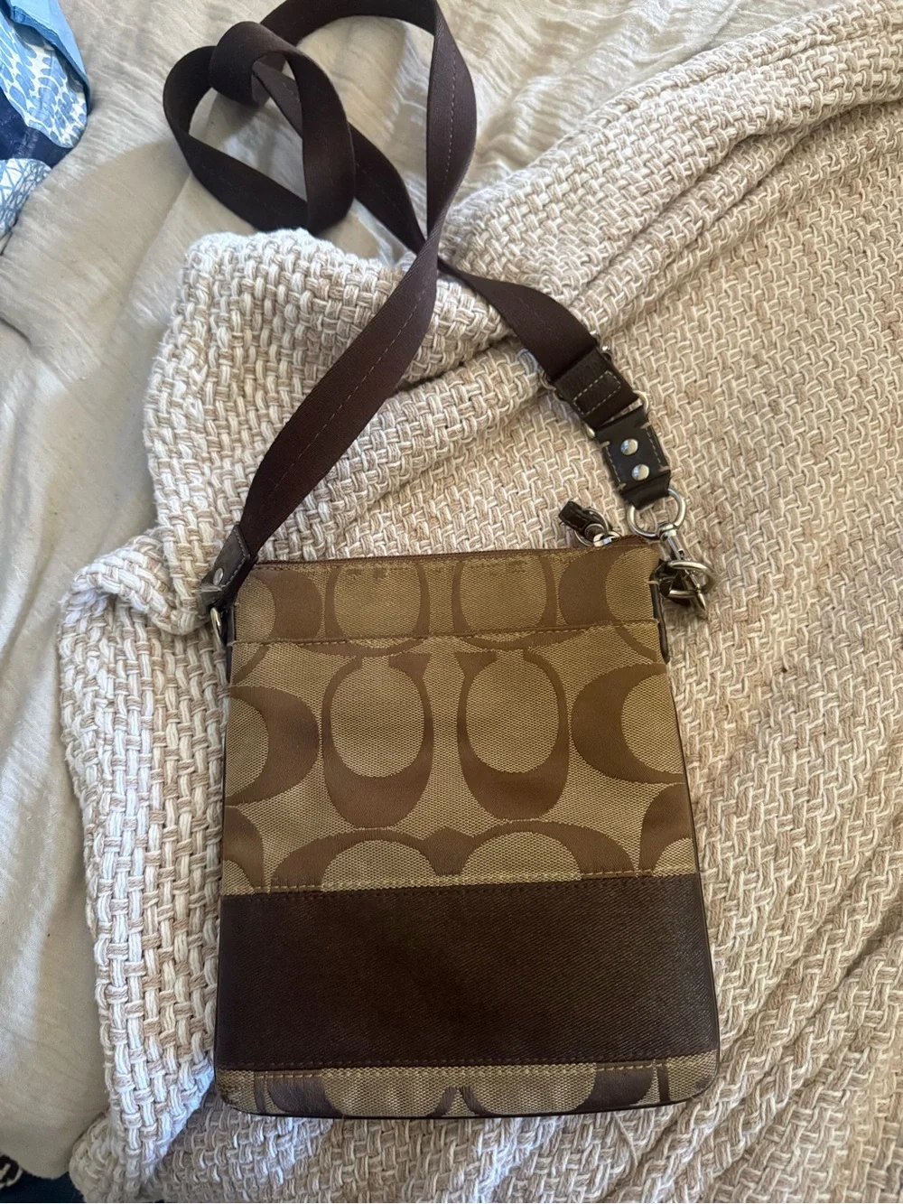 Vintage Coach Signature Canvas Brown Crossbody Bag